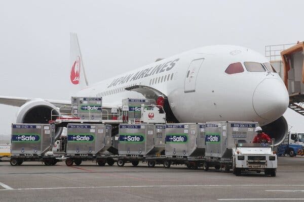 AstraZeneca vaccines donated by the Japanese government to Taiwan were loaded at Narita Airport near Tokyo this month.