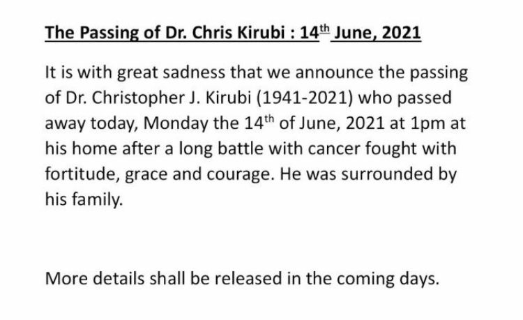 Rest in paradise: Chris Kirubi losses battle with cancer