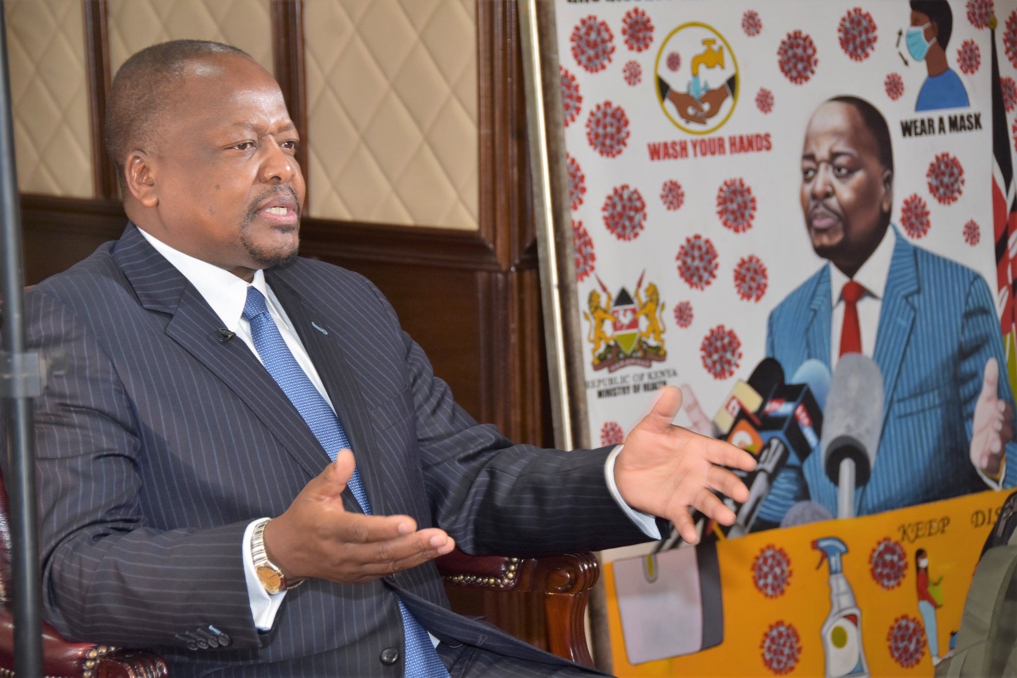 Health CS Mutahi Kagwe during interview with CNN's Larry Madowo