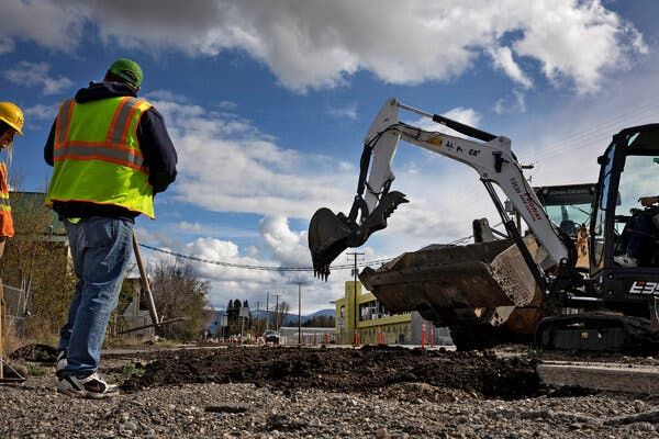 Construction workers widened a road in Bozeman, Mont., last month.