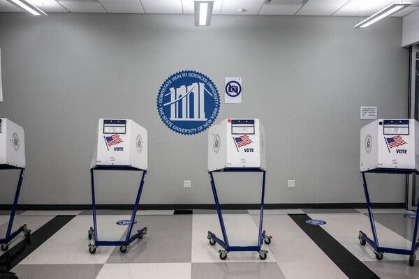 An early voting site was set up at SUNY Downstate Medical Center in Brooklyn on Wednesday. Vaccines will be available for voters there over the weekend.