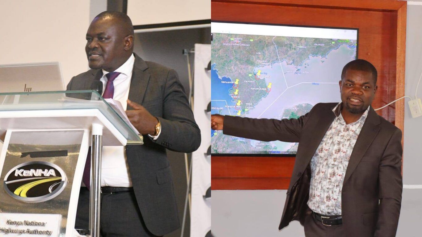 Side-by-side photo of Eng. Julius Mak’Oderoh and Eng. Ezekiel Fukwo, KeNHA officials, in a professional setting.