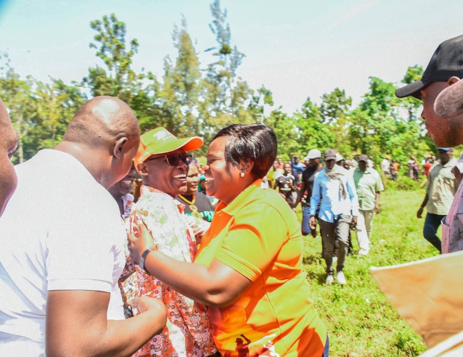 Gladys Wanga arriving at an event in Ugunja, being received by Moses, the ODM-endorsed candidate.
