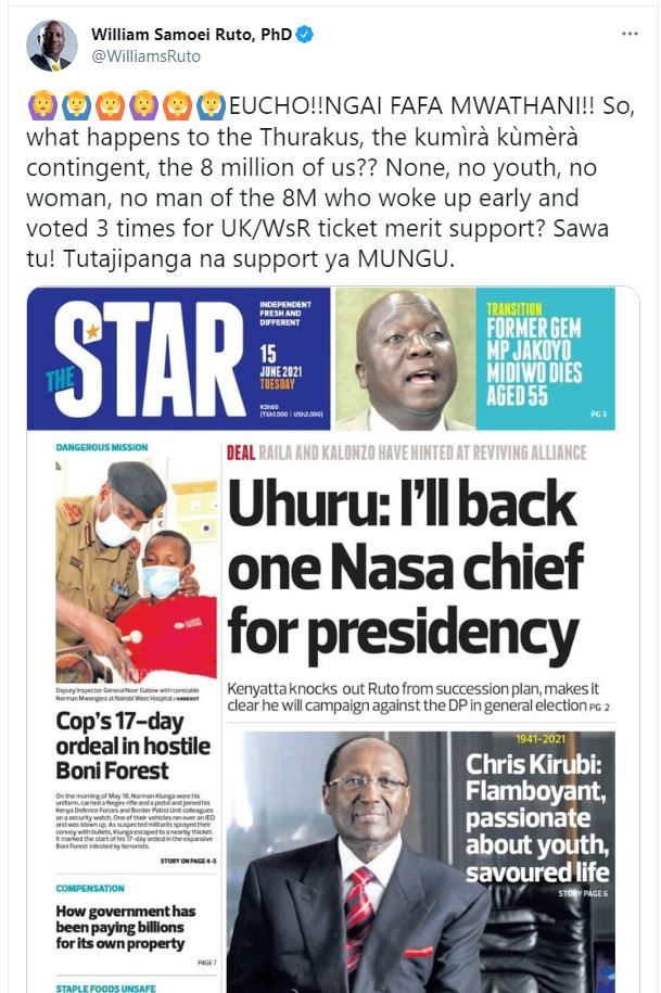 “Ngai Fafa!” This Was Ruto’s Reaction To Uhuru’s Declaration That He Won’t Support Him in 2022