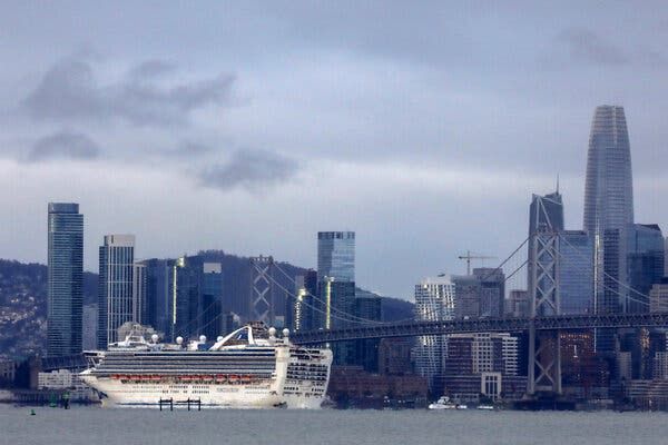 The cruise ship Grand Princess arriving in San Francisco Bay in March 2020.