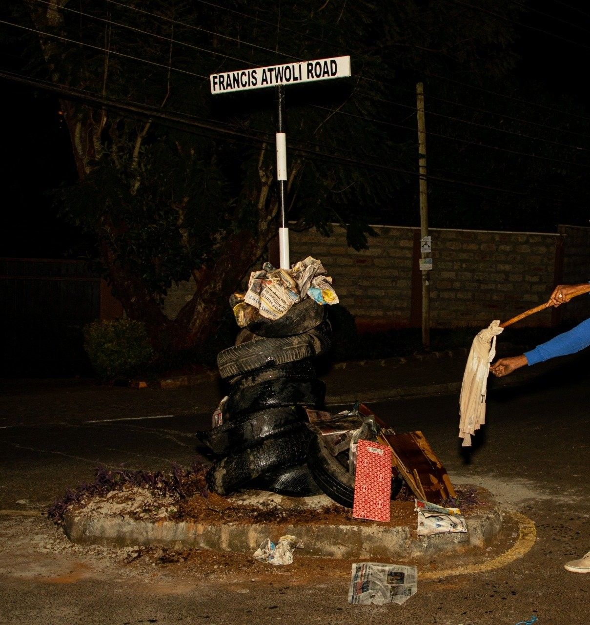 Reactions as Francis Atwoli road sign is set on fire by irritated Kenyans (Photos)