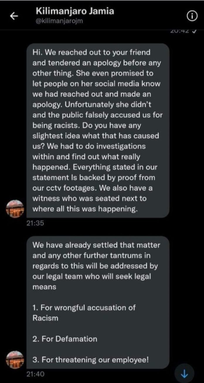 Kilimanjaro Hotel in Nairobi sues customer for defamation by racist claims. 1 Kilimanjaro Hotel in Nairobi sues customer for defamation by racist claims.