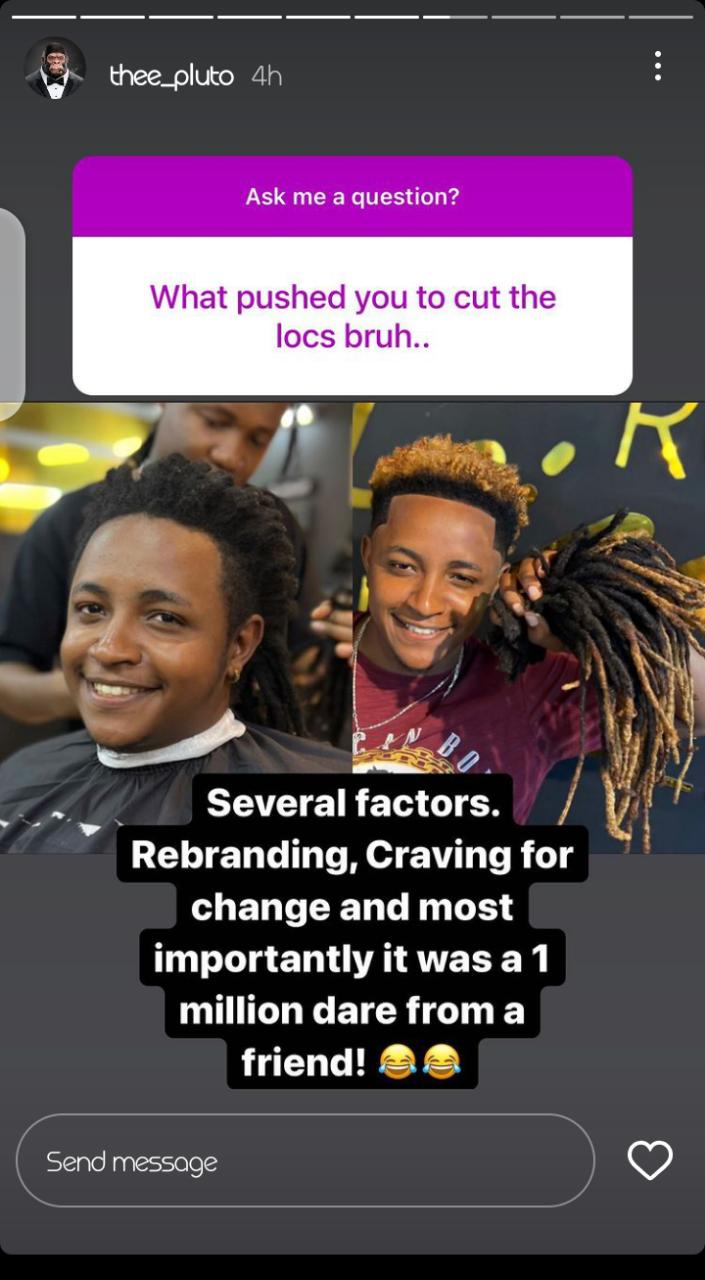 'I Was Dared For Ksh 1 Million'- Thee Pluto Explains Why He Shaved Off His Signature Dreadlocks (Video)