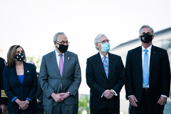 The Democratic leaders, Speaker Nancy Pelosi and Senator Chuck Schumer, and the Republican leaders, Senator Mitch McConnell and Representative Kevin McCarthy, have been invited to meet with President Biden in May.