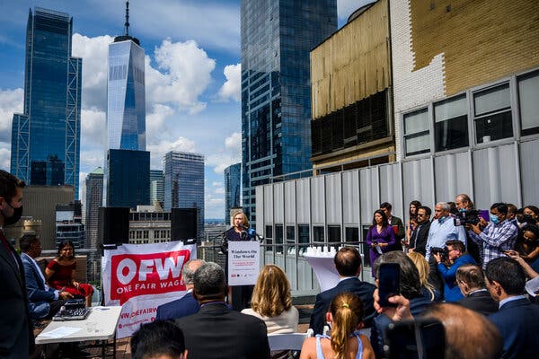 Hillary Clinton spoke at a ceremony for restaurant workers who died on Sept. 11.