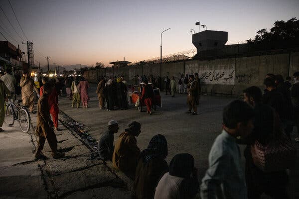 Outside the airport in Kabul, the Afghan capital, on Thursday, when devastating suicide bombings in the area killed at least 170 people, including 13 members of the U.S. military.