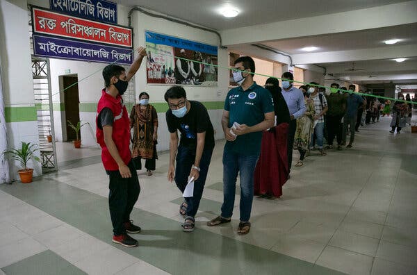 A vaccination center in Dhaka, Bangladesh, this month.