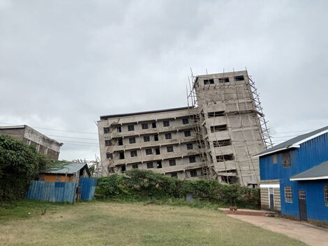 The leaning Kinoo building that partially sunk on Friday, September 3, 2021