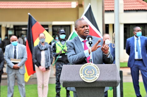 Directorate of Criminal Investigations Boss George Kinoti addresses guests and the press during the ceremony at the DCI Headquarters in Kiambu.