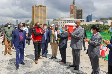 President Uhuru Kenyatta was accompanied by Infrastructure CS James Macharia and NMS DG Mohamed Badi to inspect the Expressway on December 23, 2021.