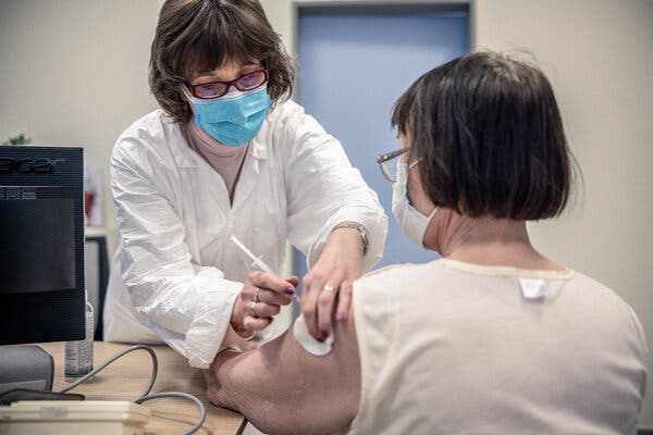 Receiving the AstraZeneca vaccine in Budapest.