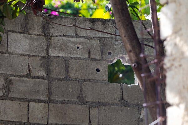 Bullet holes in a wall at the home of President Jovenel Moïse on Wednesday.