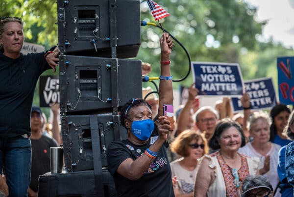 People rallied in Austin, Texas, on Sunday in protest of proposed new voting restrictions in the state.