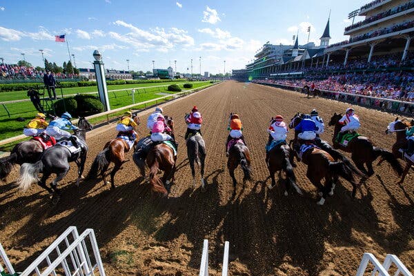 The field left the starting gate for a race at Churchill Downs on Friday.
