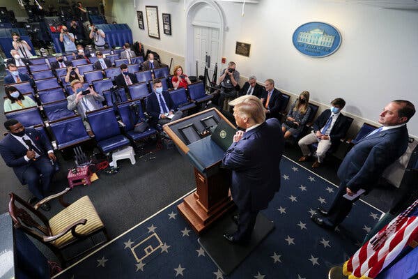 Mr. Trump at a press briefing on Sunday.