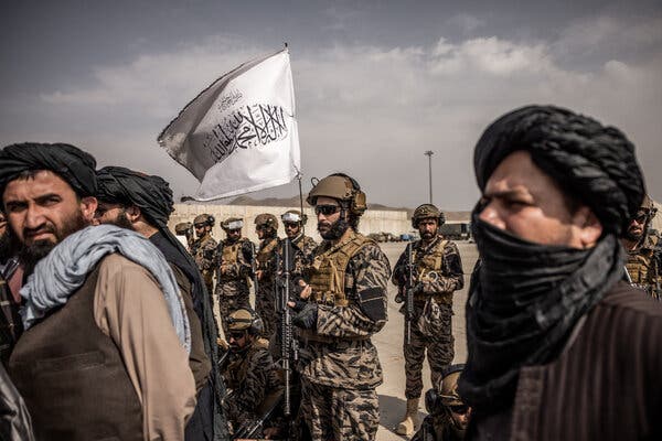 Taliban fighters at the airport in Kabul, Afghanistan, on Tuesday. The group now faces the daunting challenge of governing a desperately poor and polarized country.