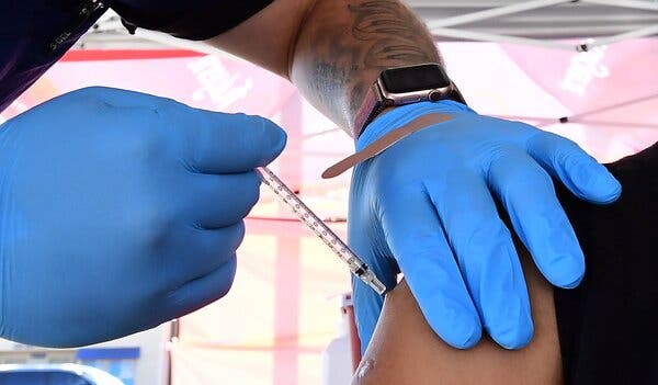 The Pfizer Covid-19 vaccine and booster shots were administered in Rosemead, Calif., on Sunday.