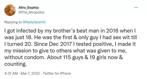 A woman infecting men with HIV and in a spree