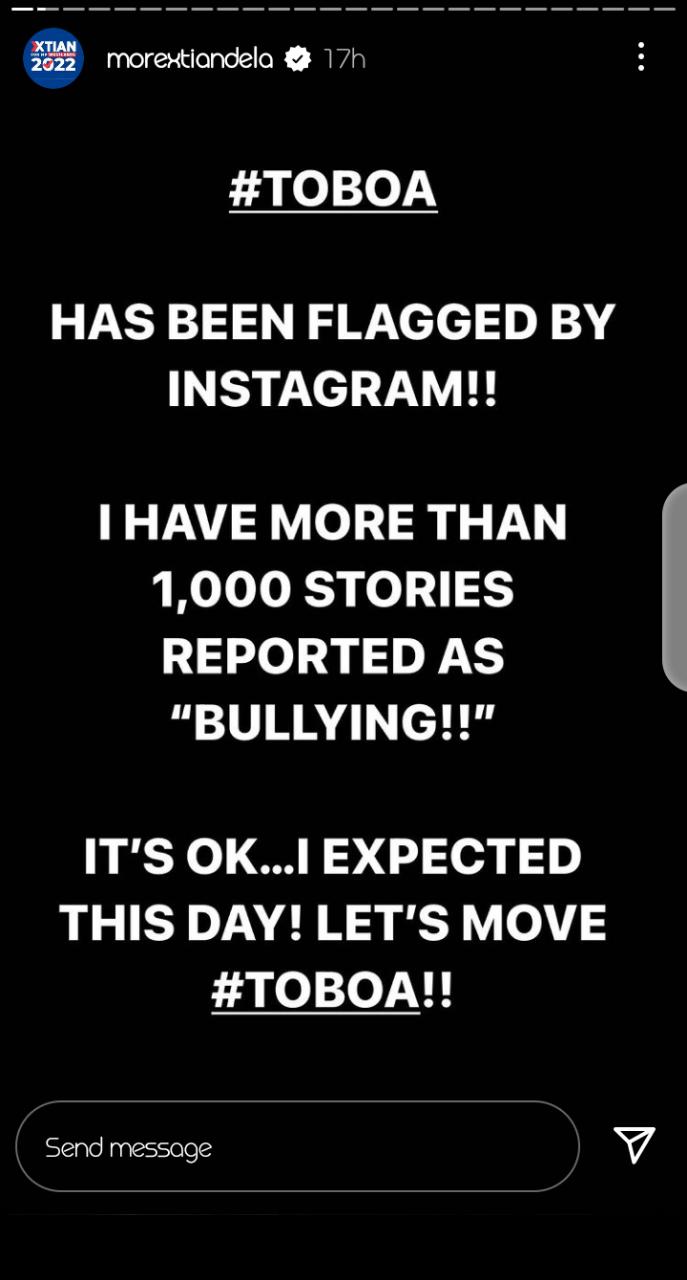 Xtian Dela's Popular Toboa Series Flagged By Instagram, His Account Gets Blocked (Screenshot)