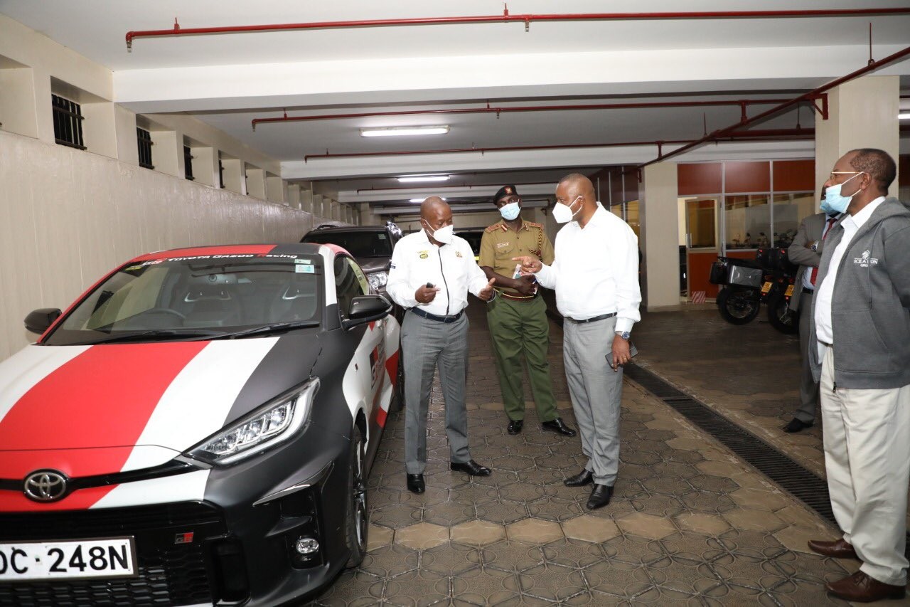 Photos of excited DCI boss George Kinoti in a Safari Rally car