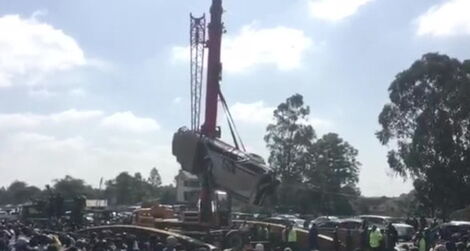 A vehicle lifted off the scene of an accident along Ngong road on Sunday, February 20.
