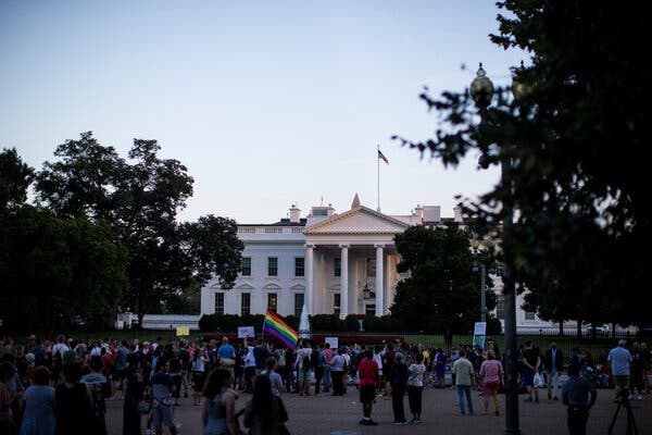 Supporters of L.G.B.T.Q. rights protested outside the White House in 2017.  