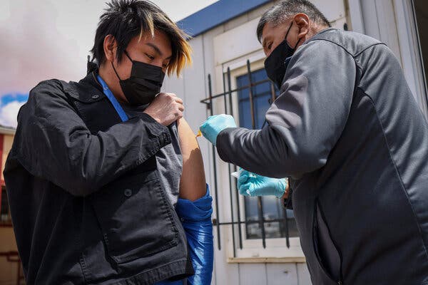 Matthew Thomas received his second dose of the Moderna vaccine in April at Leupp Field Clinic in Leupp, Ariz.