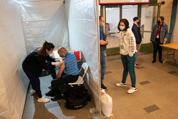 A pop-up vaccination site at the Coney Island-Stillwell Avenue subway station in New York this month.
