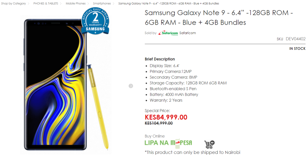 Safaricom’s Masoko has a Kshs 20,000 discount on Samsung Galaxy Note 9