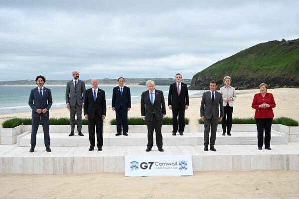 A gathering of the Group of 7 leaders in Cornwall, England, in June. Britain holds the group presidency this year.