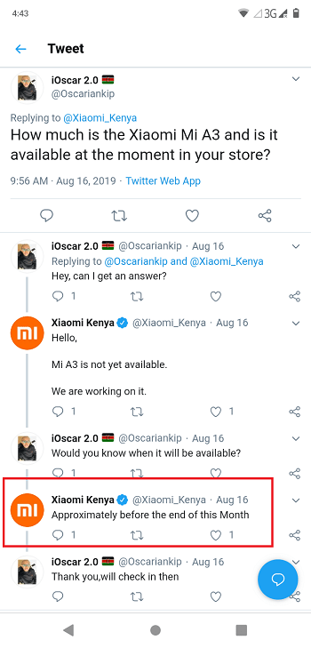Mi A3 in Kenya