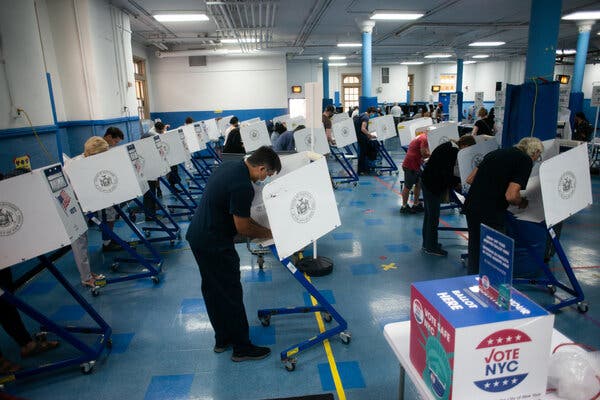 New Yorkers casting their votes at P.S. 158 on the Upper East Side on June 22.