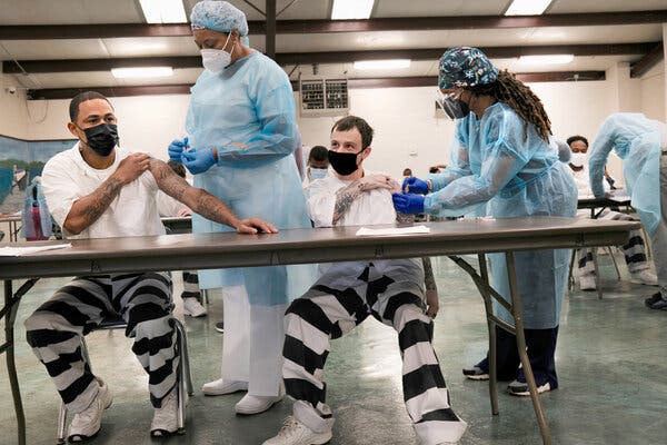 Prisoners received Covid-19 vaccine shots in April at the Bolivar County Correctional Facility in Cleveland, Miss.