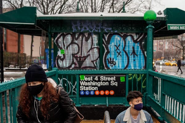 Commuters exited the West 4 St. subway station in New York, in February.