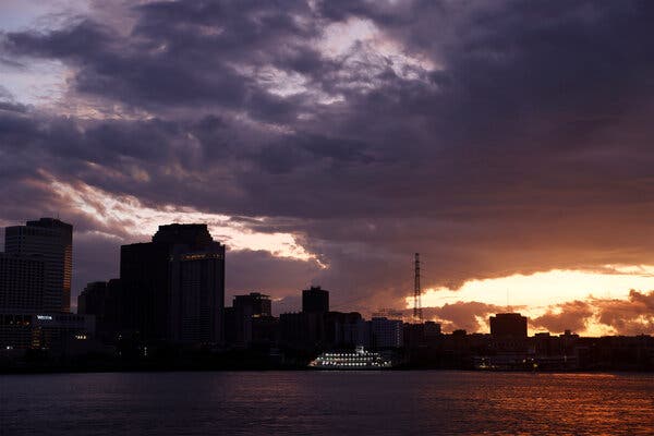 A darkened New Orleans skyline on Monday, when most of the city was without power following Hurricane Ida. It was unclear when electricity would be restored.