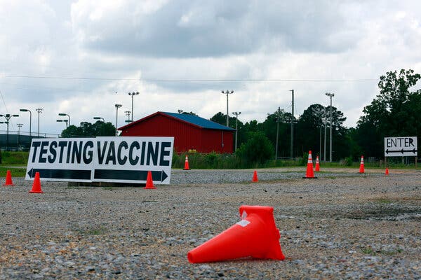 The nearly empty parking lot of a drive-through vaccination site in Forest, Miss., on Wednesday.