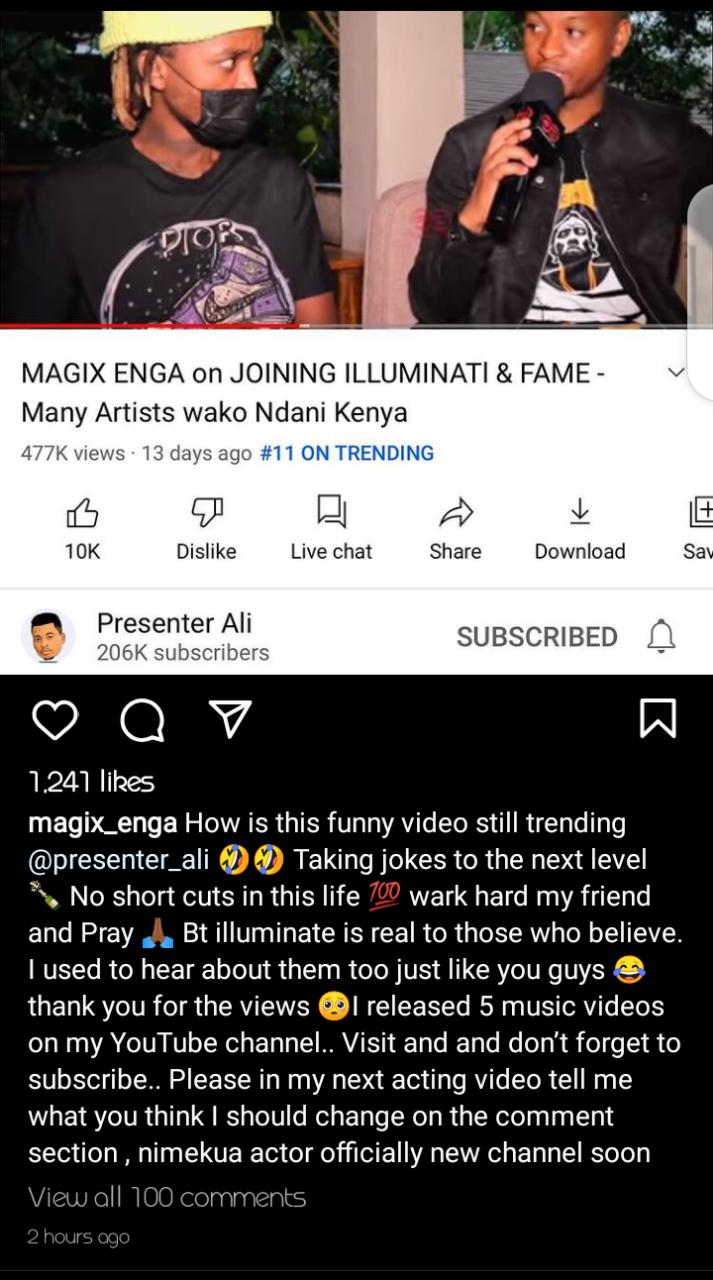 Ilikuwa Jokes- Magix Enga Confirms Illuminati Claims Was A Hoax (Screenshot)