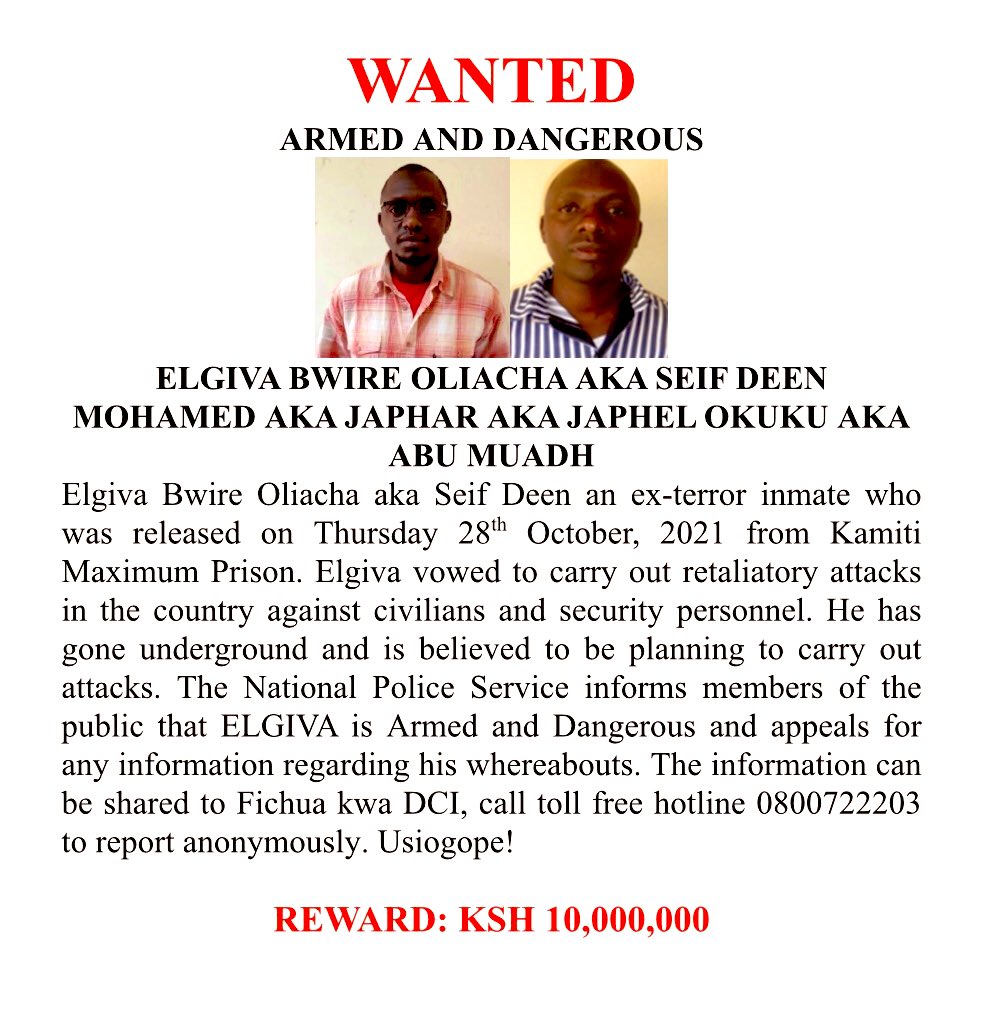 Ex-convict Elgiva Bwire among 5 wanted terror suspects with Sh10mn bounty » Capital News