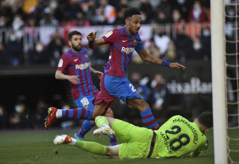 Aubameyang scores twice as Barca roll over Valencia : The standard Sports