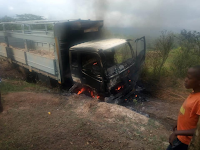 Millions gone to waste! KAMBAs burn lorries caught ferrying sand to ashes, remember Ngilu inciting them? (PHOTOs)