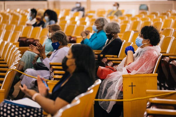 A church service at Ebenezer Missionary Baptist Church in Chicago in May.