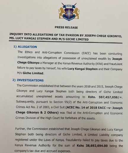 KRA manager, wife arrested over unexplained wealth of over half a billion