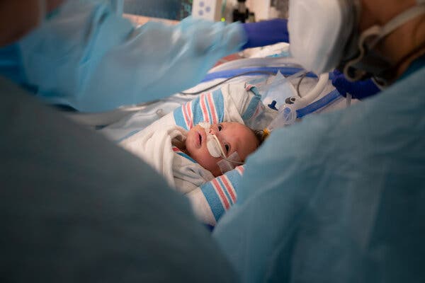 Two-month-old Carvase Perrilloux Jr. in the Pediatric Intensive Care Unit at Children’s Hospital in New Orleans last month.
