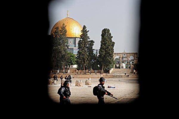 Israeli security forces deployed at the Aqsa Mosque compound in Jerusalem on Monday.