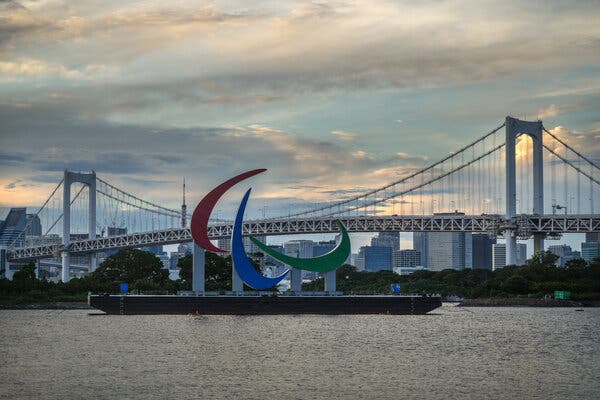 The Paralympics symbol at Tokyo Bay on Sunday.